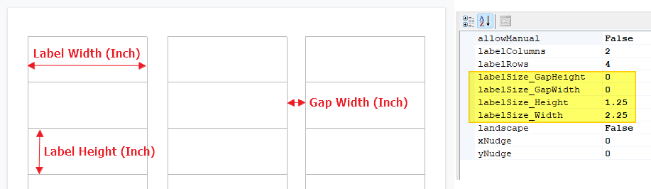 label alignment - width height and gap
