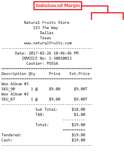 Receipt printer margins problem with Document Printer - V5